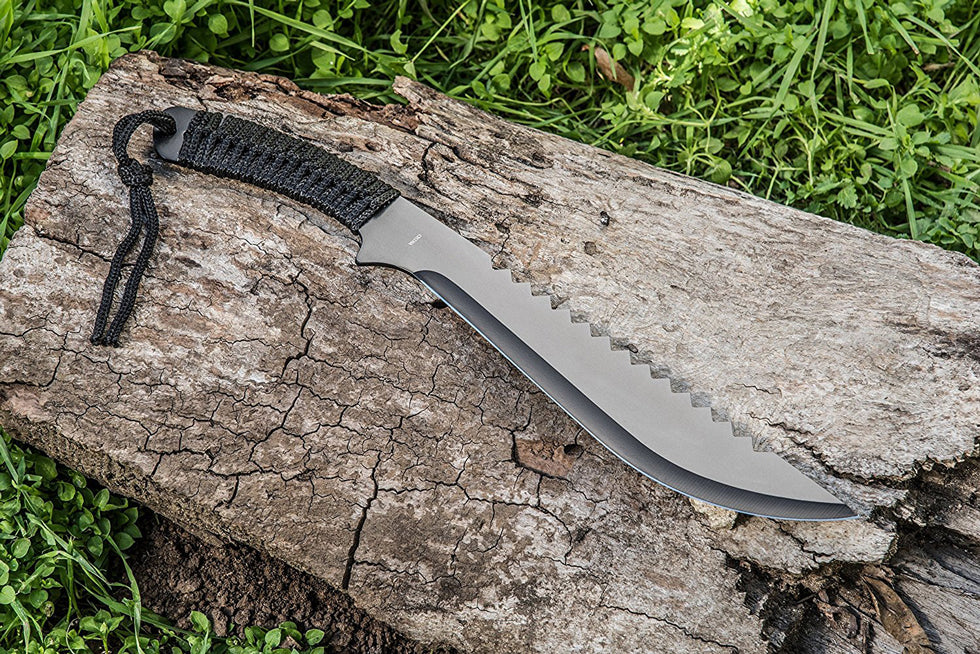 15.1/2" Stainless Steel Black Blade Machete With Saw W/Nylon Pouch