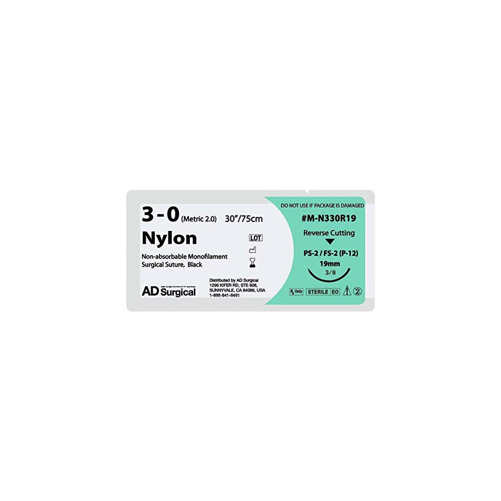 3-0 Nylon Sutures (12 Pack) – Dynarex