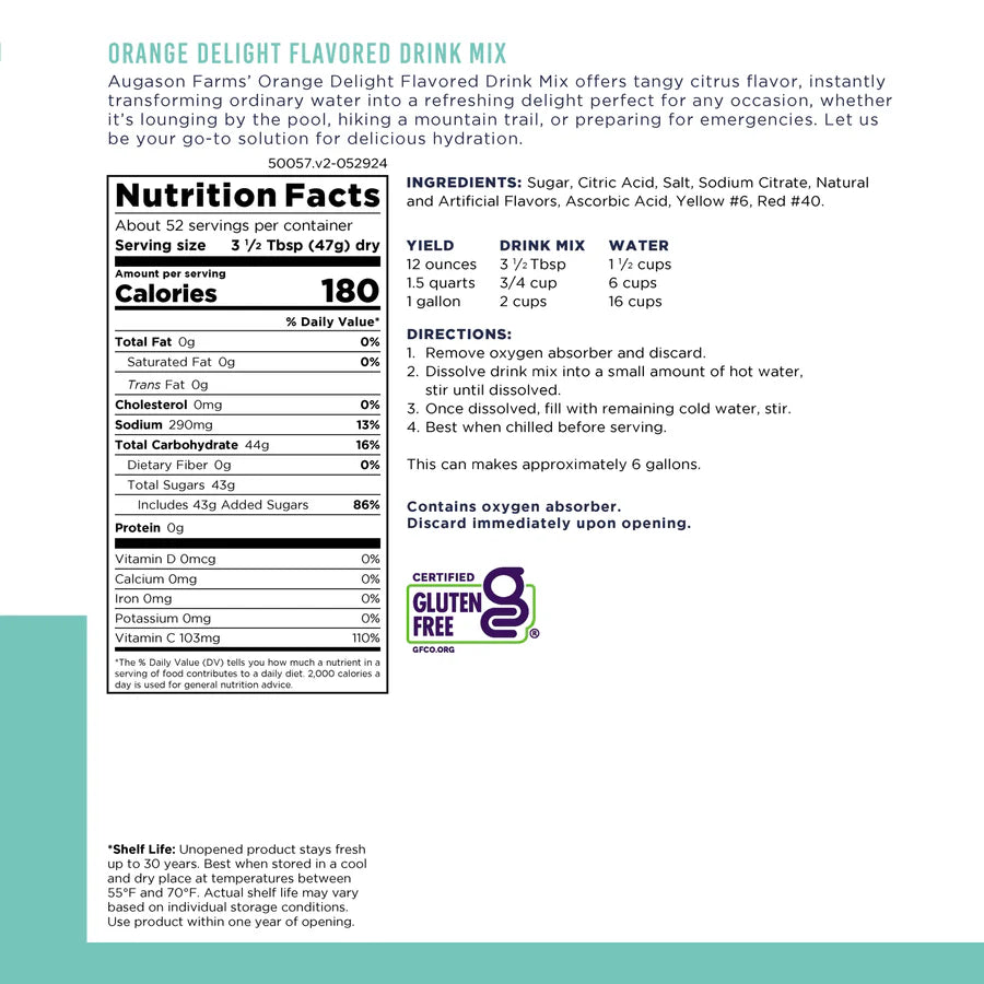 Augason Farms Orange Delight Drink Mix – #10 Can