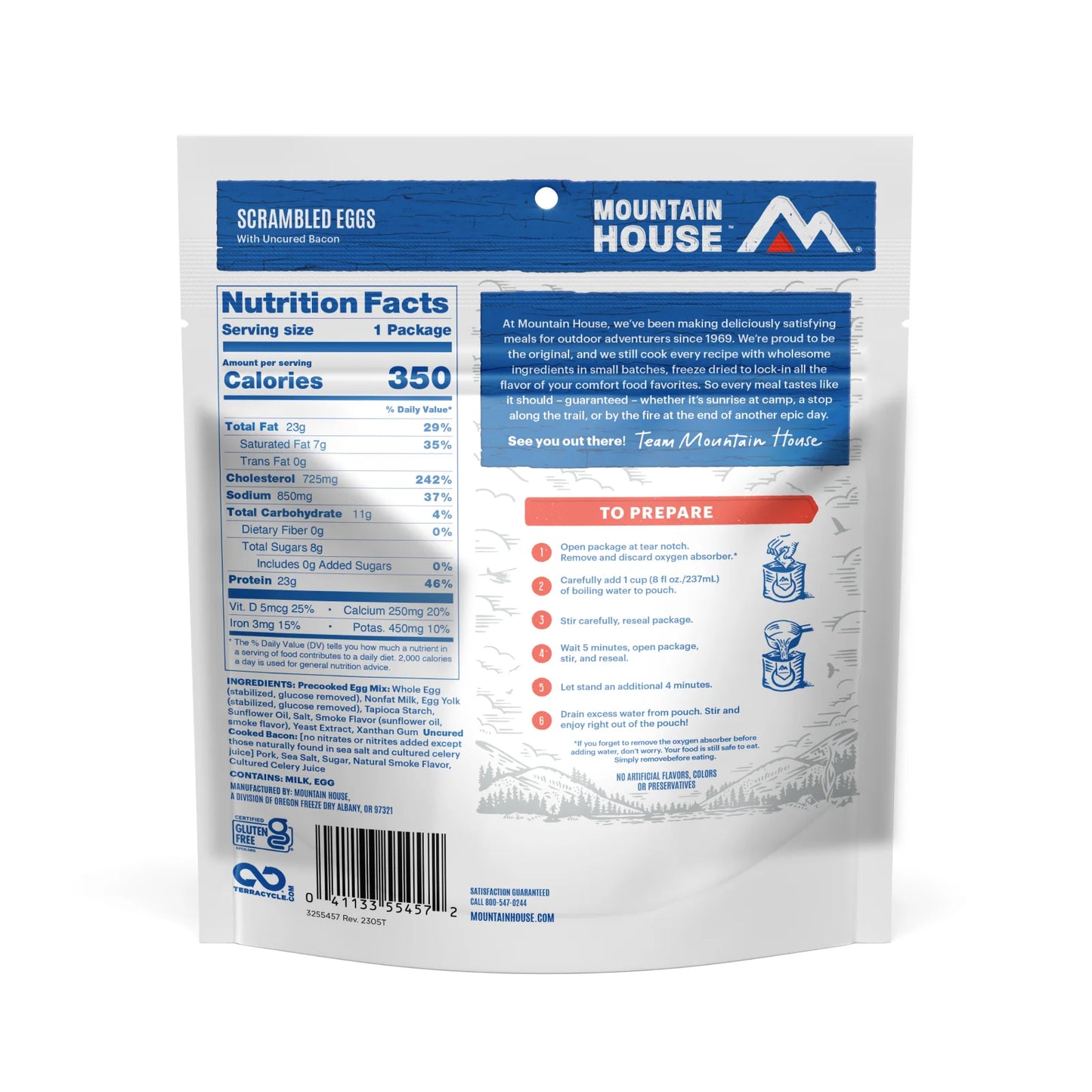 Scrambled Eggs with Uncured Bacon – Freeze-Dried Meal (Pouch) | Mountain House