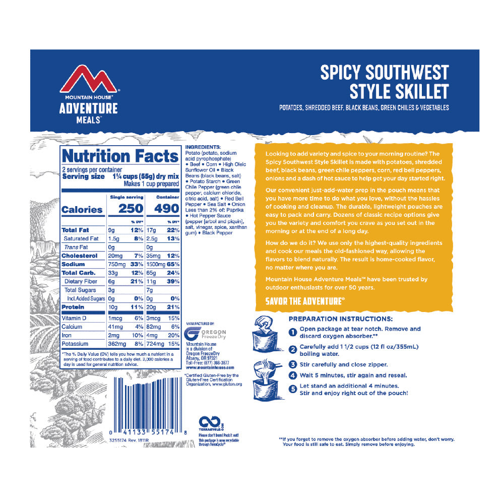 Spicy Southwest-Style Skillet – Freeze-Dried Meal (Pouch) | Mountain House