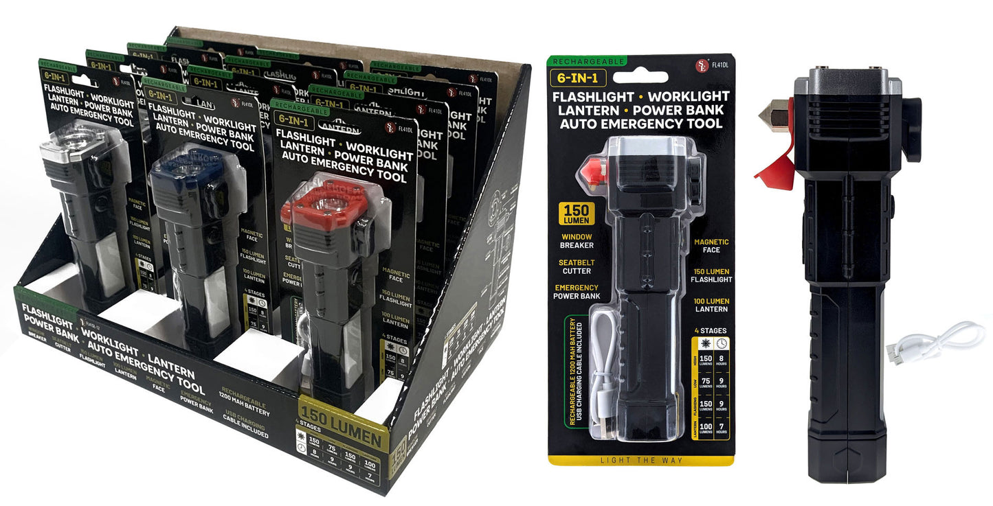 6-IN-1 Rechargeable Emergency Flashlights with Auto Tools