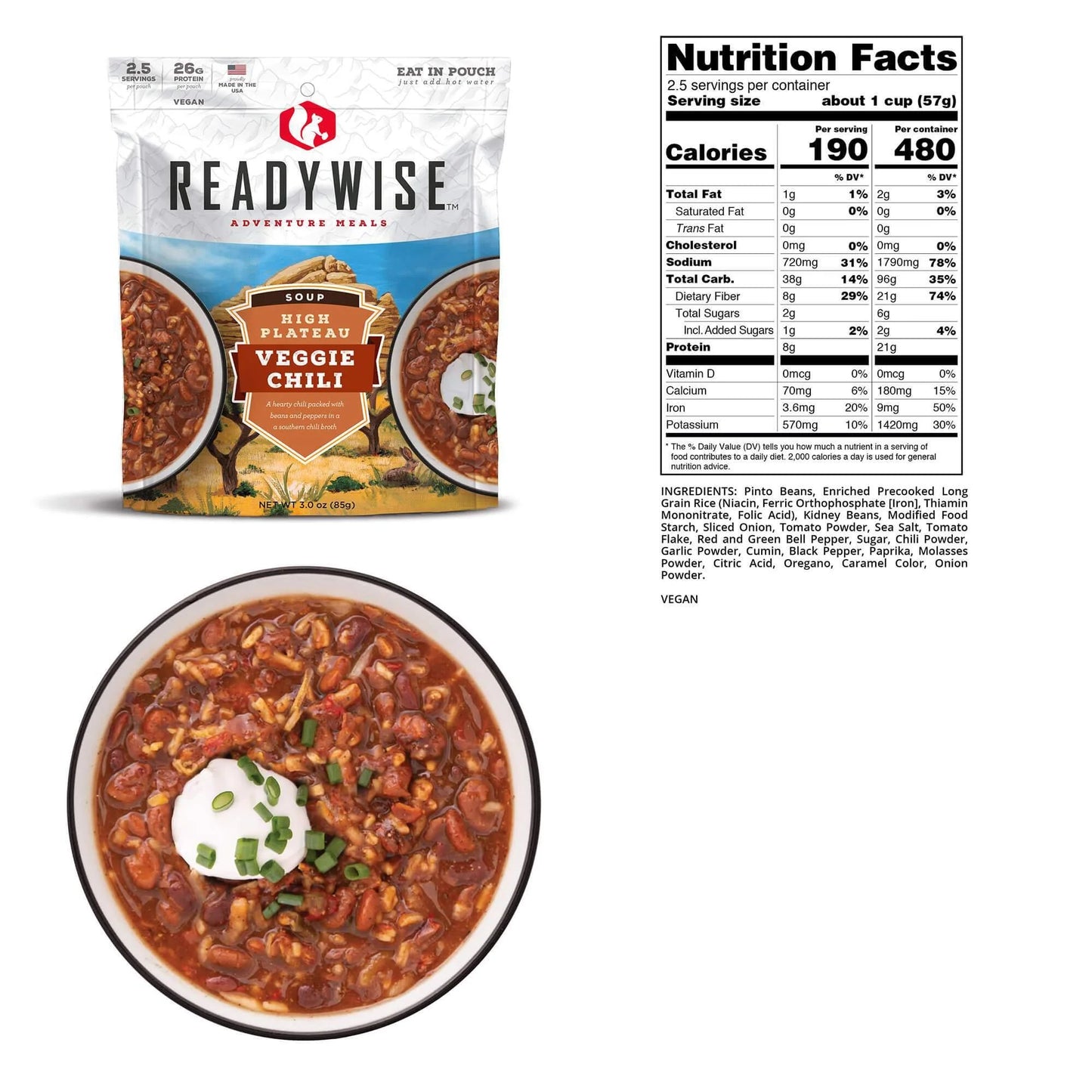ReadyWise High Plateau Veggie Chili Soup — Single Pouch