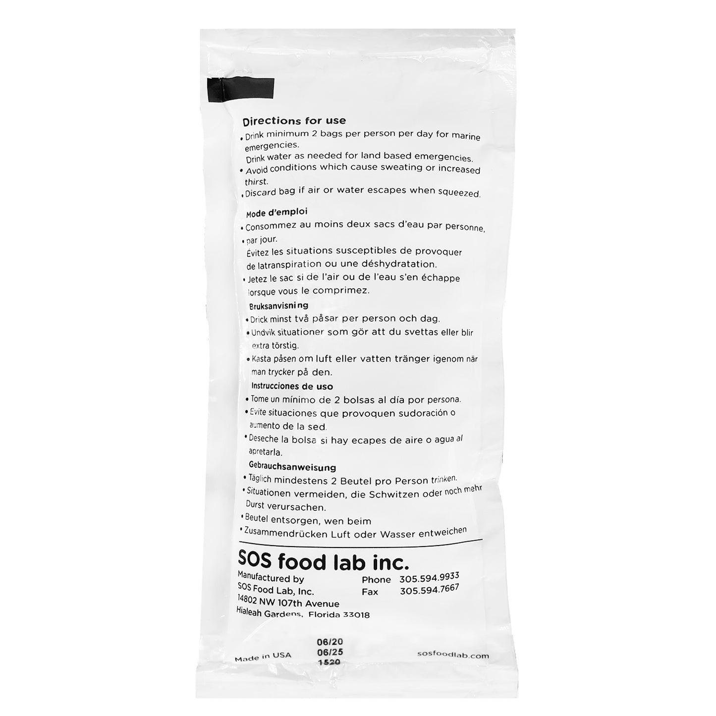Emergency Drinking Water Pouch 6 Pack