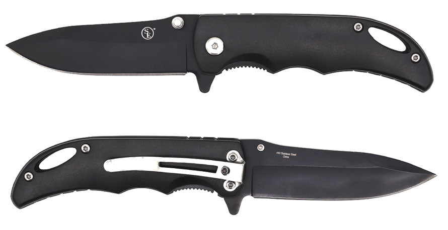 3" Spring-Assisted Drop Point Pocket Knife — Black Blade