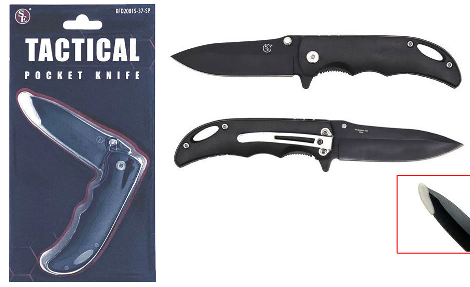3" Spring-Assisted Drop Point Pocket Knife — Black Blade
