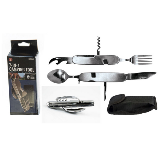 7-IN-1 Stainless Steel Multi-Function Camping Tool with Case