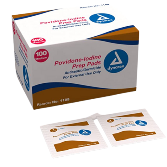 Dynarex Medium Iodine Prep Pad – Box of 100