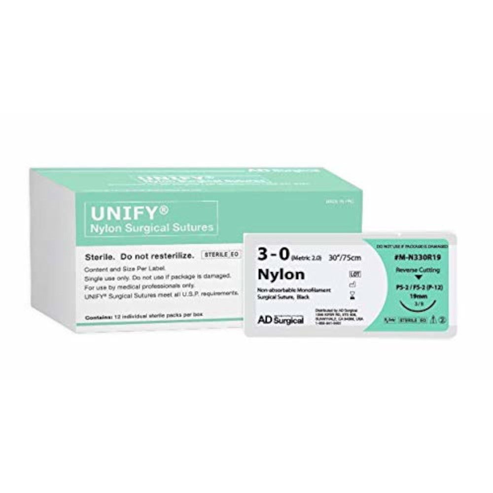 3-0 Nylon Sutures (12 Pack) – Dynarex