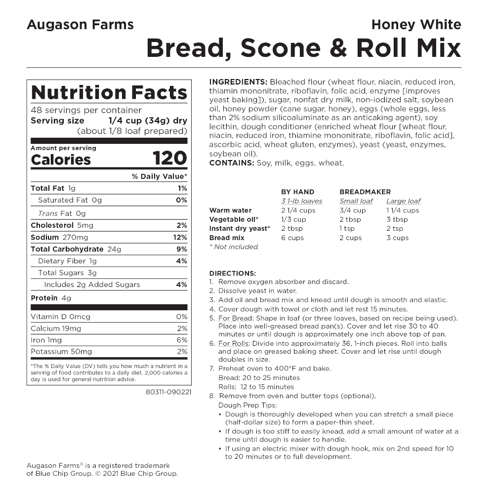 Honey White Bread, Scone & Roll Mix #10