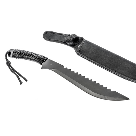 15.1/2" Stainless Steel Black Blade Machete With Saw W/Nylon Pouch