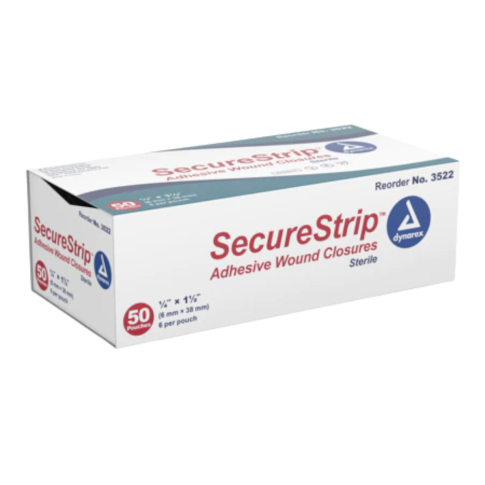 Dynarex Wound Closure Strips – Sterile ½" x 4" (6 per Pouch, Box of 50)